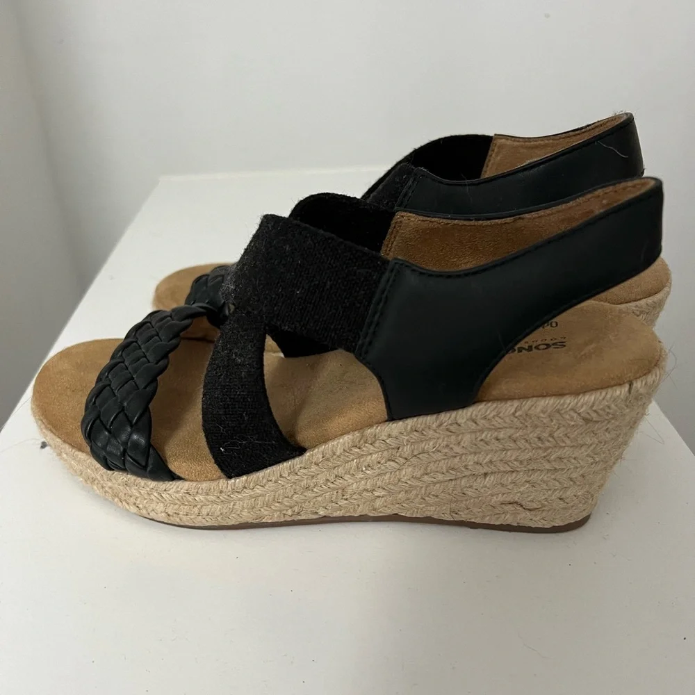 Black Woven Strap Women's Wedge Sandals - Picture 2 of 4